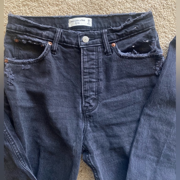 Abercrombie High Rise Dad Jeans size 26 short black distressed - Picture 14 of 15